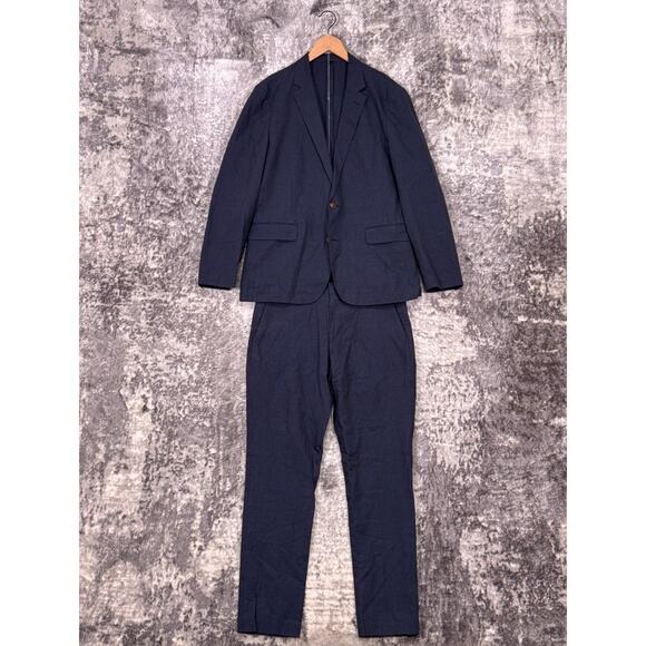 New J Crew Ludlow Slim Suit 41 R Mens Blue Check Portuguese Cotton Linen - Picture 1 of 15